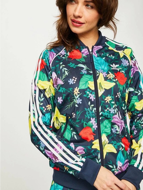 adidas Jackets & Blazers - adidas Navy Floral Zip Bomber Jacket size S-M